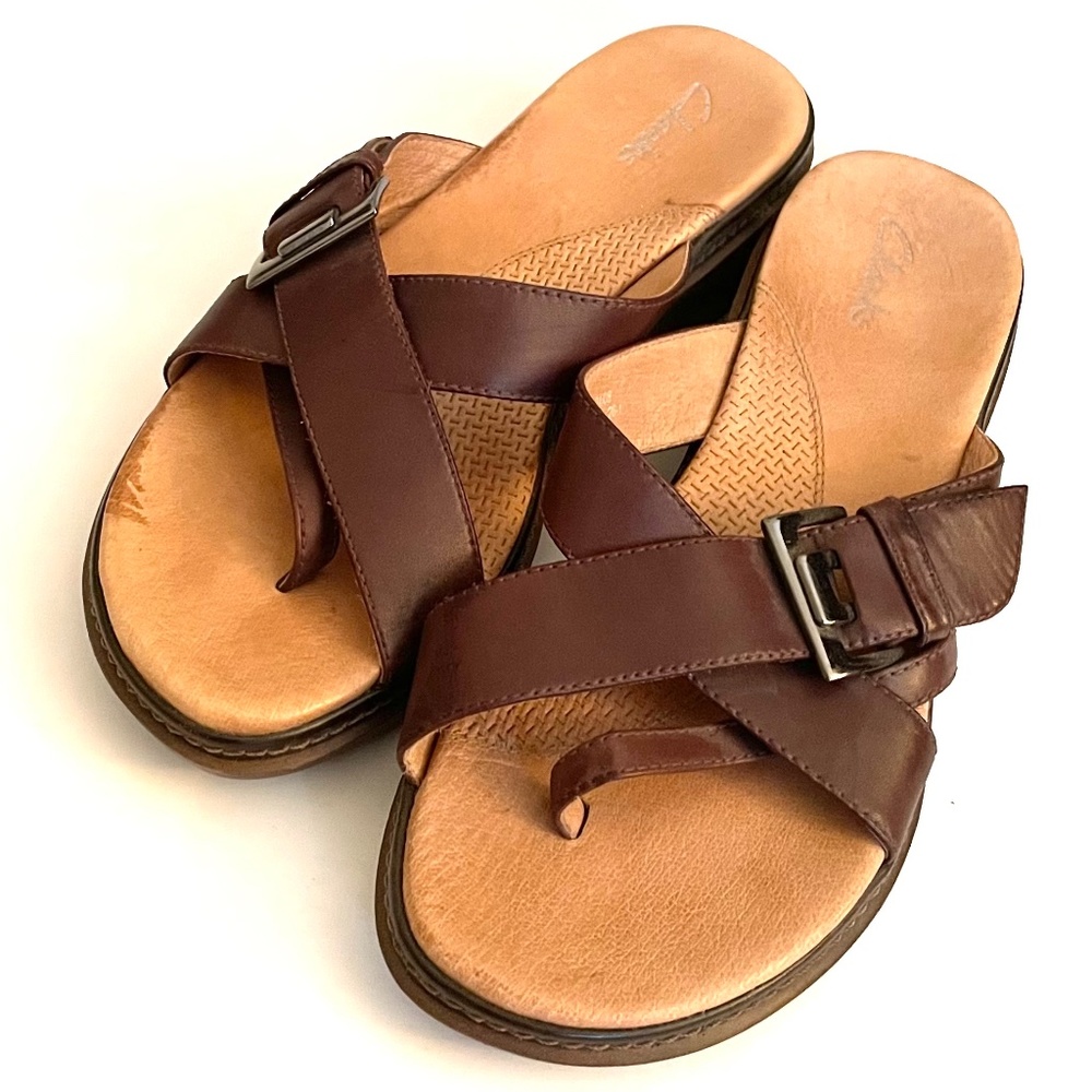 Clarks Brown Leather Sandals - Picture 1 of 3